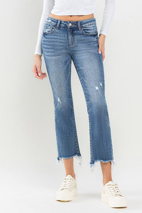 Lovervet Mid Rise Distressed Chewed Frayed Raw Hem Blue Denim Jeans