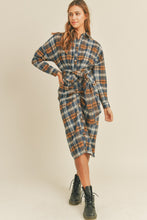 Carregar imagem no visualizador da galeria, Mable Plaid Flannel Front Tie Button Down Shirt Dress
