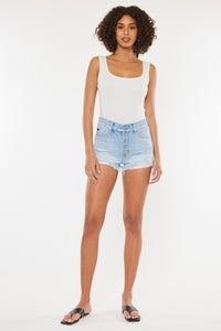 Kancan Distressed Button Fly Blue Denim Jean Shorts