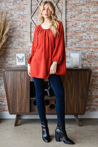 Heimish Red Swiss Dot Off Shoulder Top