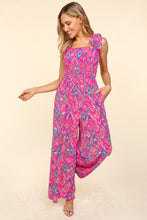 Load image into Gallery viewer, Haptics Multicolor Art Deco Smocked Wide Leg Jumpsuit
