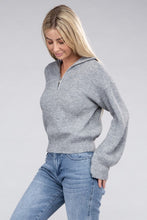 Carica l&#39;immagine nel visualizzatore di Gallery, Ambiance Solid Color Pullover Zip Collar Soft Ribbed Knit Top
