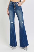 Carregar imagem no visualizador da galeria, RISEN Distressed Button Fly Blue Denim Flared Leg Denim Jeans
