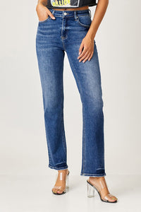 RISEN Mid Rise Straight Leg Blue Washed Denim Jeans