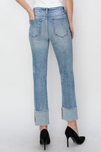 Cargar imagen en el visor de la galería, RISEN High Rise Cuffed Slim Straight Blue Washed Denim Jeans
