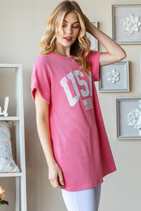 Heimish USA Graphic Short Sleeve Ribbed Knit Top