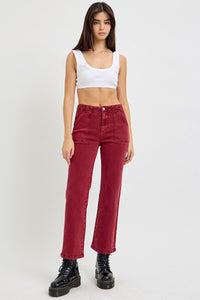 RISEN High Rise Red Denim Straight Leg Jeans