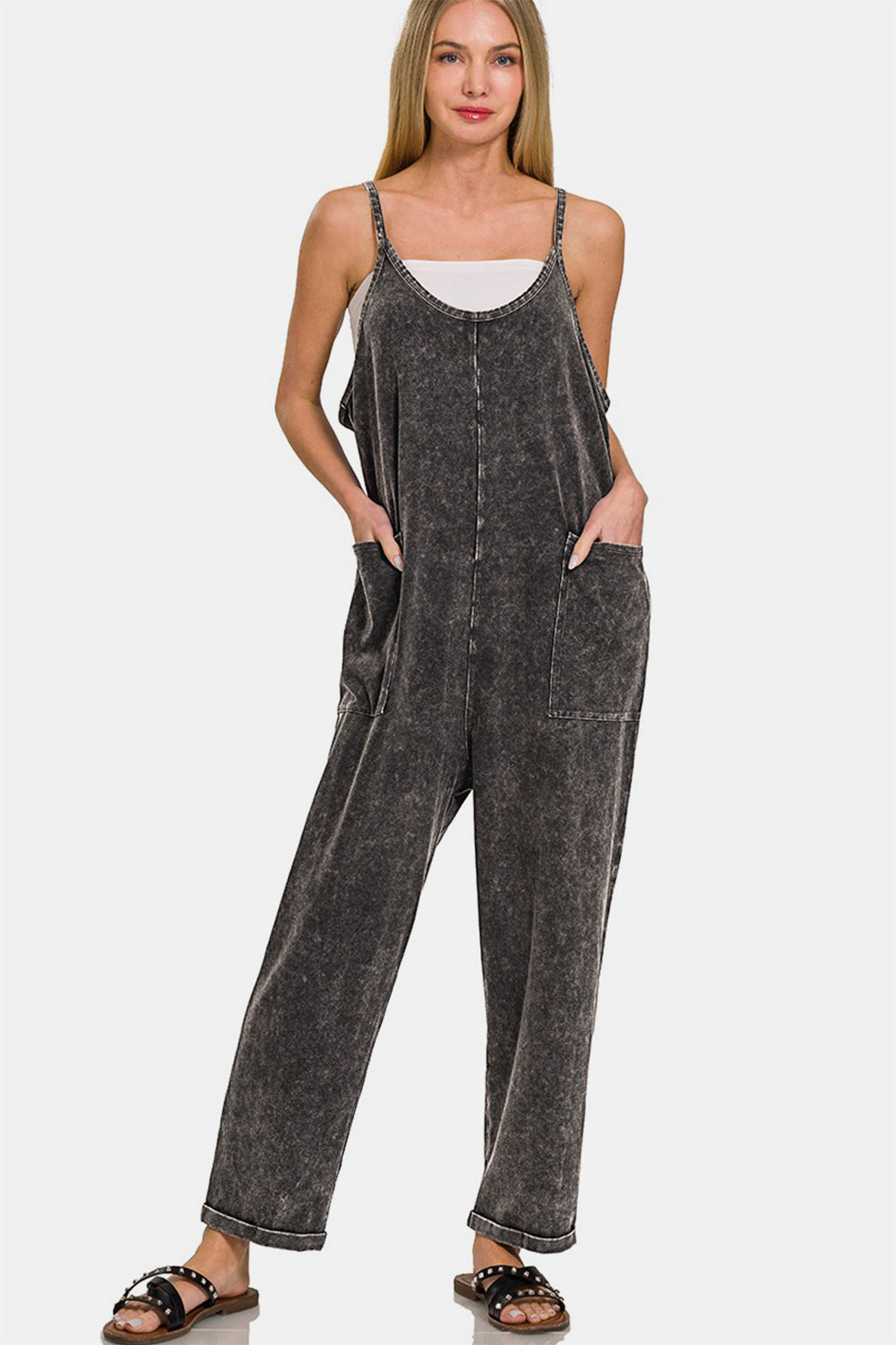 Zenana Black Washed Overalls 