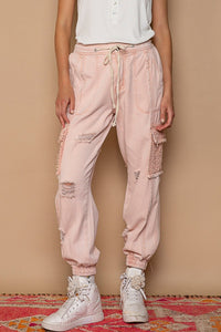 POL Coral Haze Distressed Cargo Denim Jogger