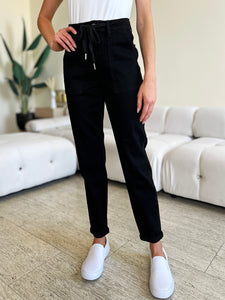 Judy Blue High Waist Double Roll Cuff Black Denim Jeans