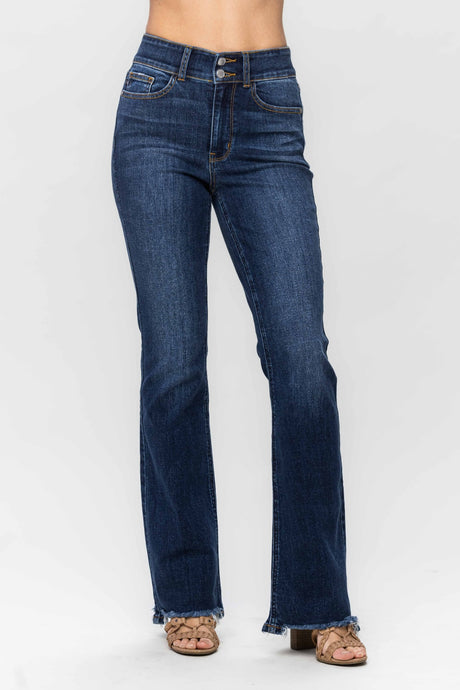 Judy Blue Raw Frayed Hem Blue Washed Denim Bootcut Jeans