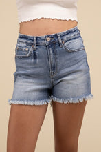 Load image into Gallery viewer, Mid Rise Raw Frayed Hem Denim Shorts
