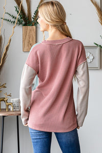 Heimish Color Block Exposed Seam Ribbed Knit Top