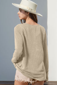 Double Take Solid Color Notched Thumbhole Long Sleeve Top