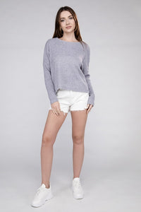 Zenana Seam Detailed Long Dolman Sleeve Cropped Ribbed Knit Top