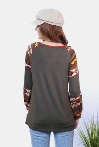 Celeste Earthy Color Block Aztec Long Sleeve Top