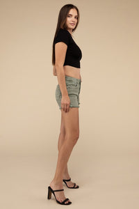 Zenana Vintage Washed Frayed Raw Hem Denim Jean Shorts