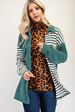 Carregar imagem no visualizador da galeria, Celeste Turquoise Striped Button Up Dropped Shoulder Shacket
