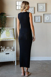 First Love Black Ribbed Knit Sleeveless Fitted Midi Dress