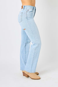 Judy Blue High Waisted Distressed Straight Leg Blue Denim Jeans