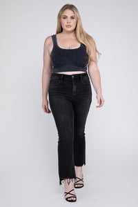 Vervet Black Plus Size High Waisted Chewed Raw Hem Flared Leg Denim Jeans