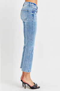 RISEN Low Rise Crop Blue Wash Denim Straight Leg Jeans