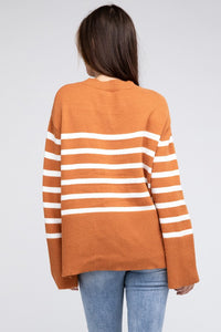 Bibi Striped Ribbed Hem Oversized Relaxed Fit Top