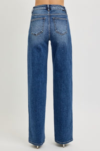 RISEN Tummy Control High Rise Straight Leg Blue Denim Jeans