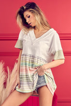 Load image into Gallery viewer, BiBi Colorblock Solid Striped Exposed Seam Oversized Relaxed Fit Top
