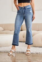 Load image into Gallery viewer, Judy Blue Distressed Released Hem Cropped Blue Denim Bootcut Jeans
