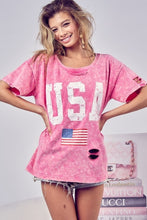 Cargar imagen en el visor de la galería, BiBi Washed American Flag Graphic Distressed T-Shirt Top
