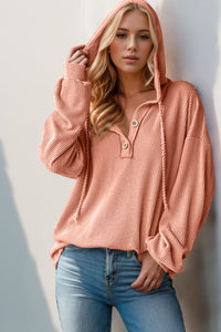 Double Take Solid Color Long Sleeve Hoodie Top