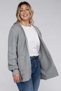 Zenana Plus Size Open Front Waffle Knit Cardigan