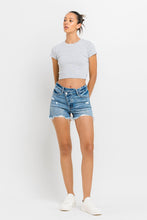 Carregar imagem no visualizador da galeria, Lovervet Stepped Waist Raw Hem Blue Denim Jean Shorts
