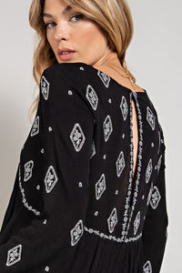 Sweet Generis Black Bohemian Embroidered Mini Dress