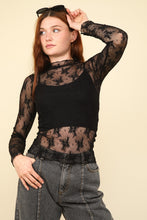 Ladda upp bild till gallerivisning, VERY J Mock Neck Fitted Black Sheer Lace Top
