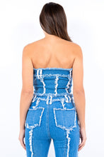 Carregar imagem no visualizador da galeria, American Bazi Frayed Edge Blue Washed Denim Corset Top
