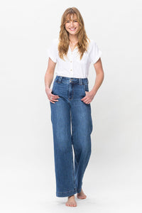 Judy Blue Double Button Wide Leg Blue Denim Jeans