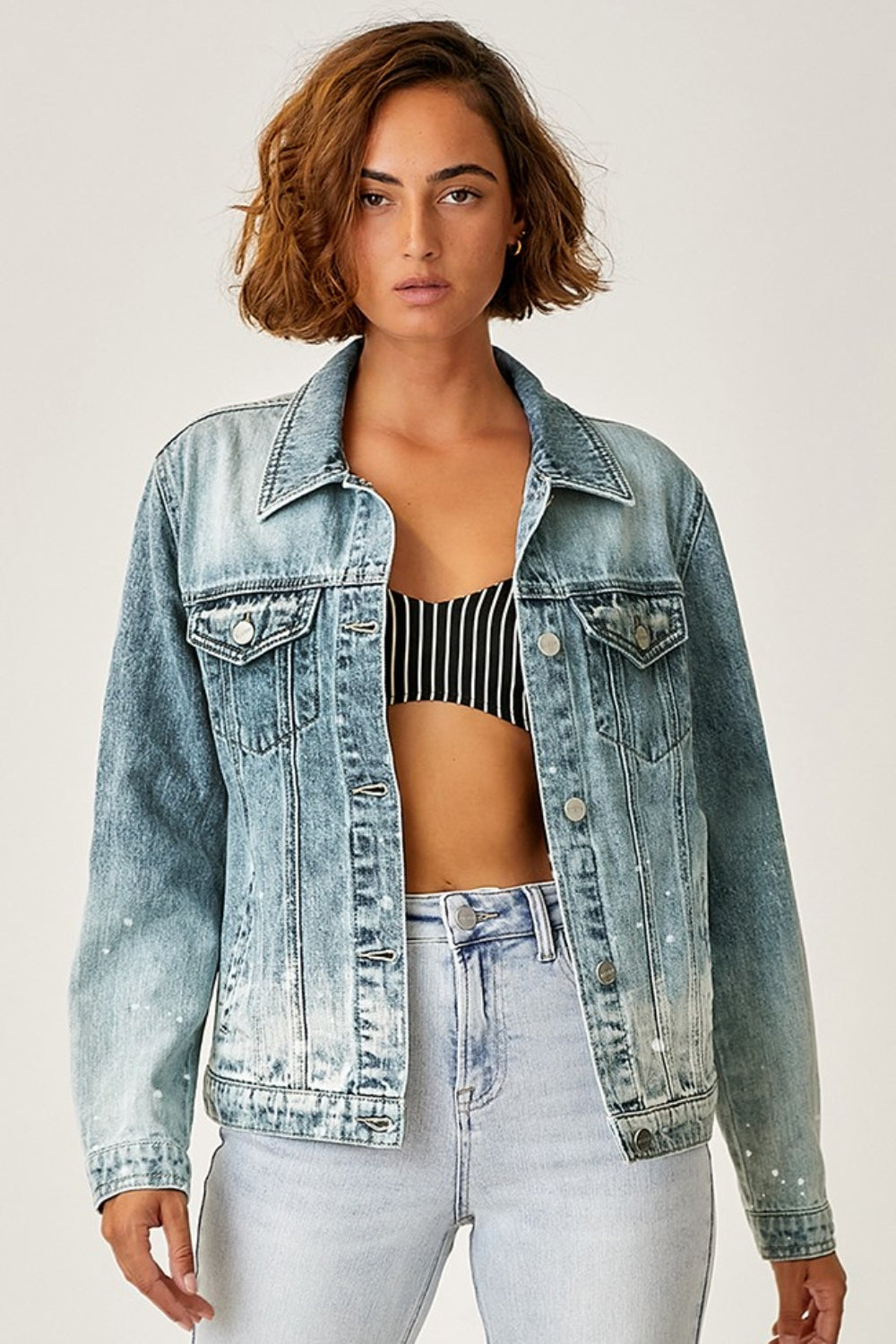 RISEN Button Down Ombre Washed Denim Jean Jacket