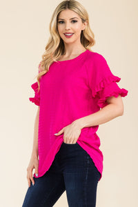 Celeste Double Ruffle Sleeve Textured Top