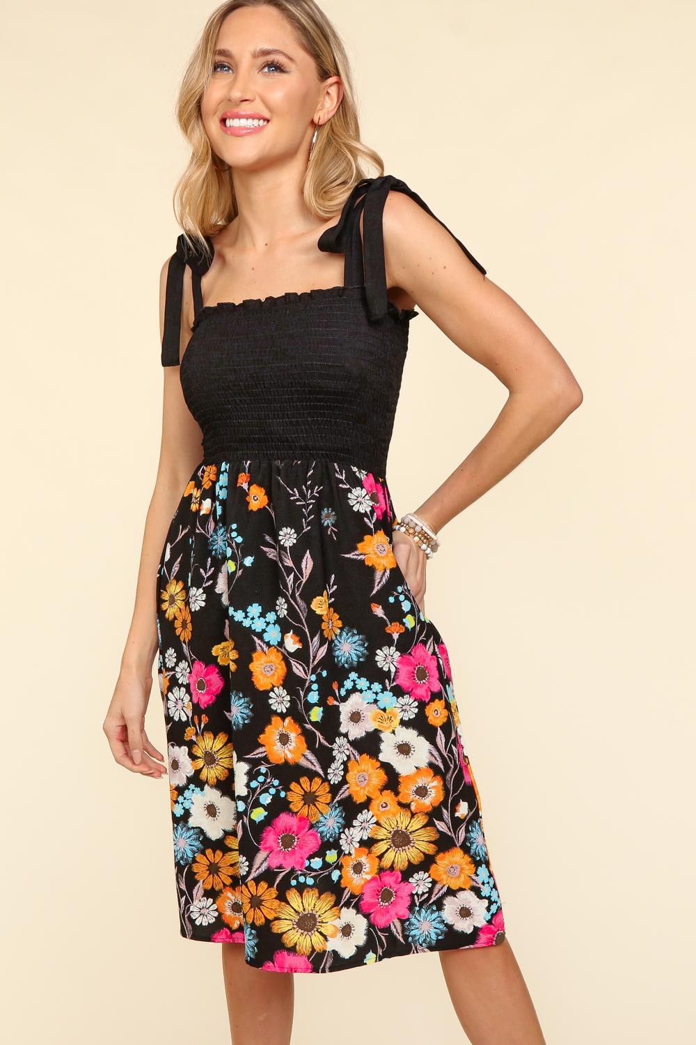 Haptics Solid Floral Contrast Dress