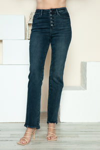 Judy Blue Button Fly Hem Destroy Blue Denim Straight Leg Jeans