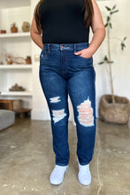 Load image into Gallery viewer, Judy Blue High Waist Destroyed Dark Blue Denim Straight Leg Jeans
