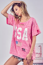 Ladda upp bild till gallerivisning, BiBi Washed American Flag Graphic Distressed T-Shirt Top
