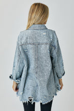 Load image into Gallery viewer, RISEN Distressed Raw Hem Blue Denim Shirt
