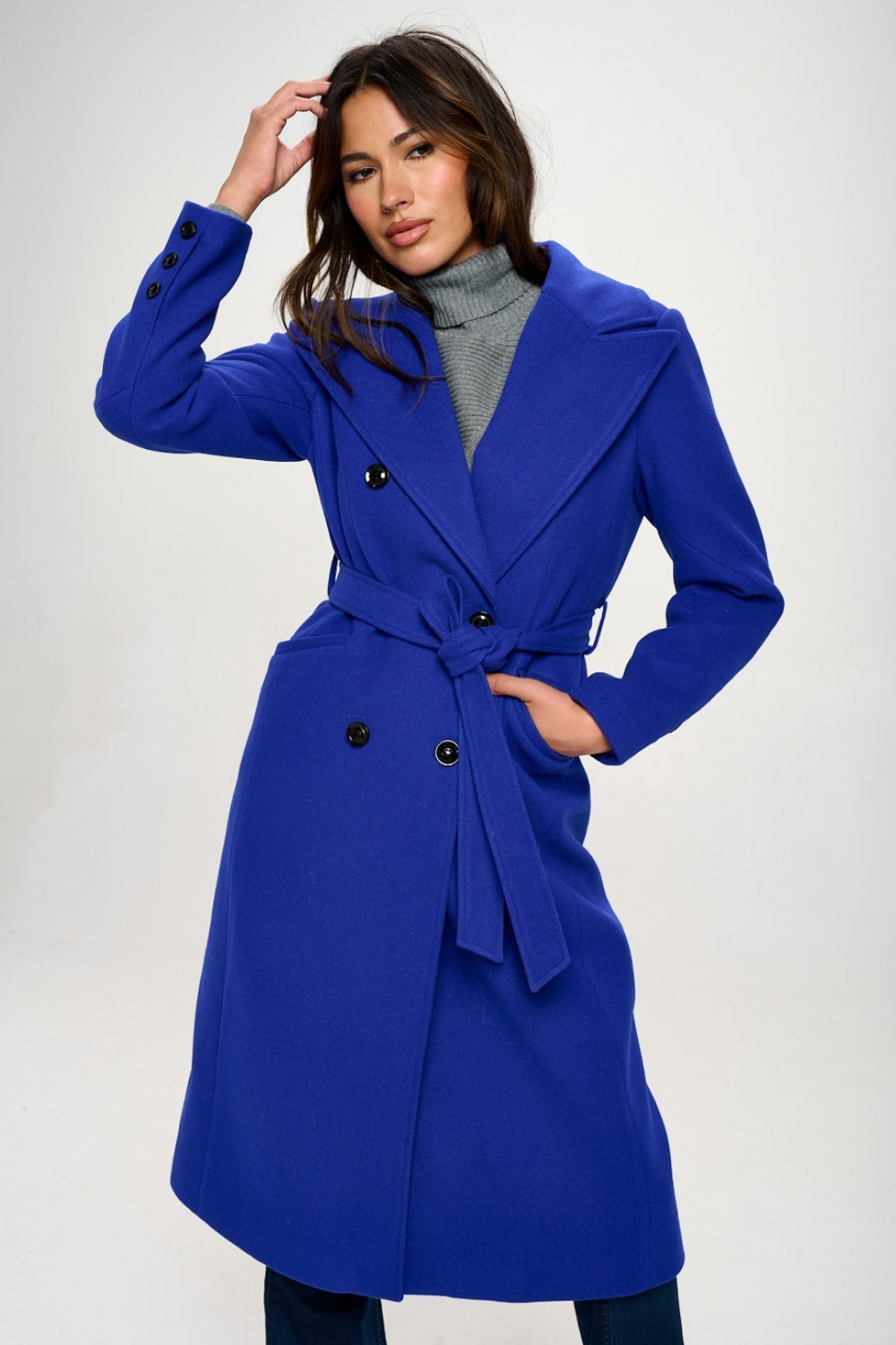 Coalition LA Royal Blue Double-Breasted Longline Coat