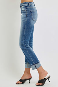 RISEN High Rise Crop Straight Leg Blue Denim Jeans