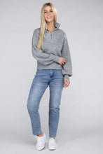 Ladda upp bild till gallerivisning, Ambiance Solid Color Pullover Zip Collar Soft Ribbed Knit Top
