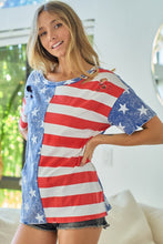 Load image into Gallery viewer, BiBi American Flag Distressed Short Sleeve Top
