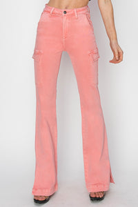 RISEN Pink Side Slit Cargo Bootcut Jeans